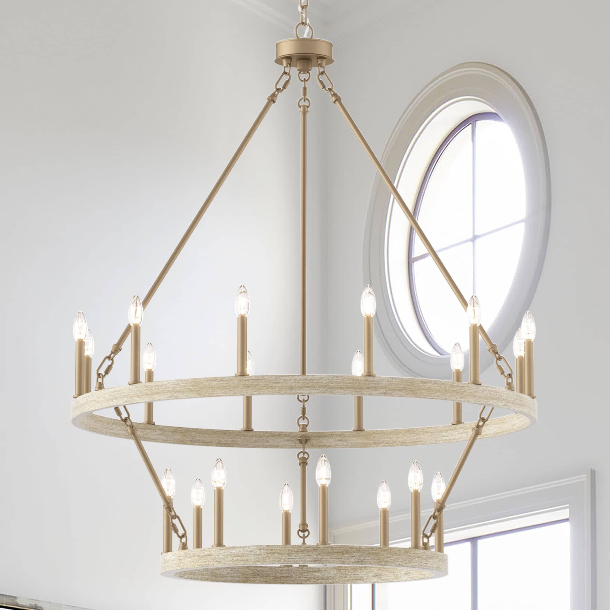 Lustre rond en forme de roue de chariot de style ferme moderne Acroma à 20 lumières de 40 po avec certification UL