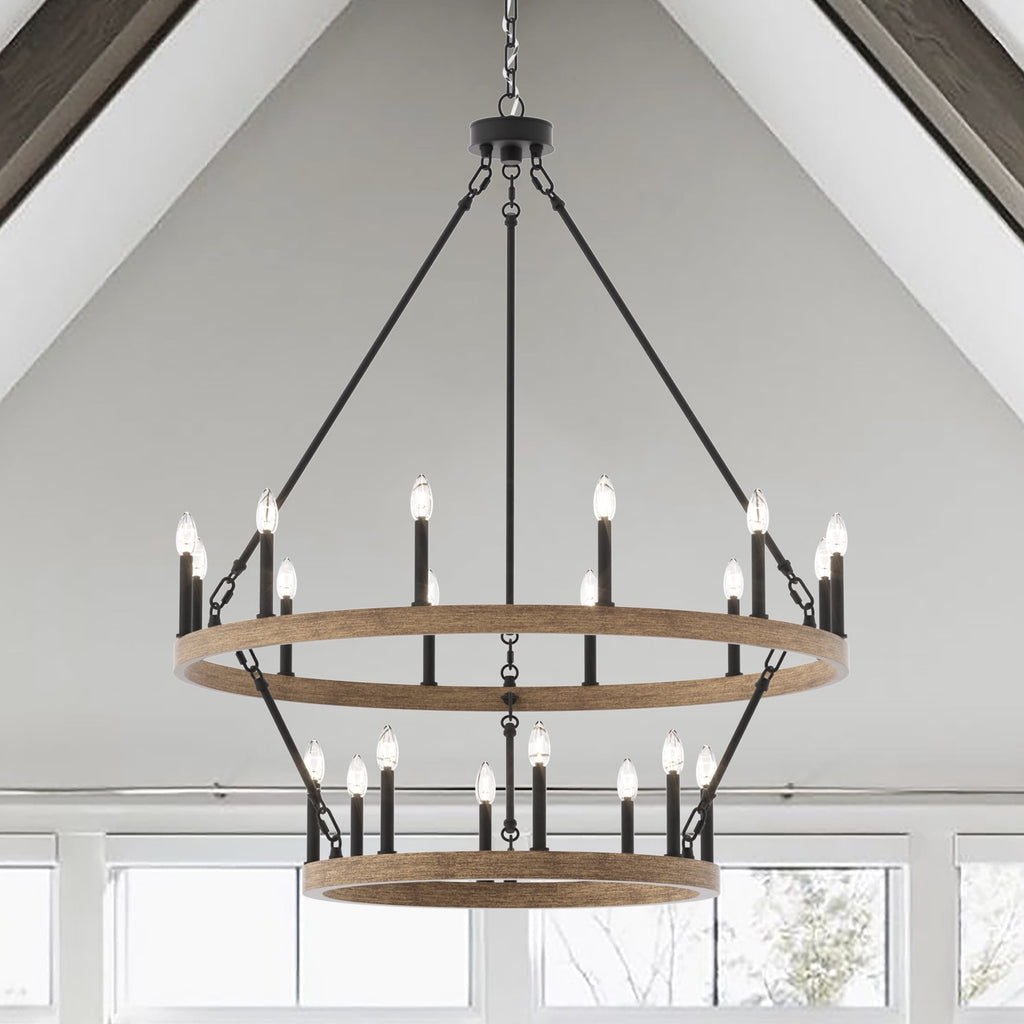 Lustre rond en forme de roue de chariot de style ferme moderne Acroma à 20 lumières de 40 po avec certification UL