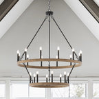 Lustre rond en forme de roue de chariot de style ferme moderne Acroma à 20 lumières de 40 po avec certification UL