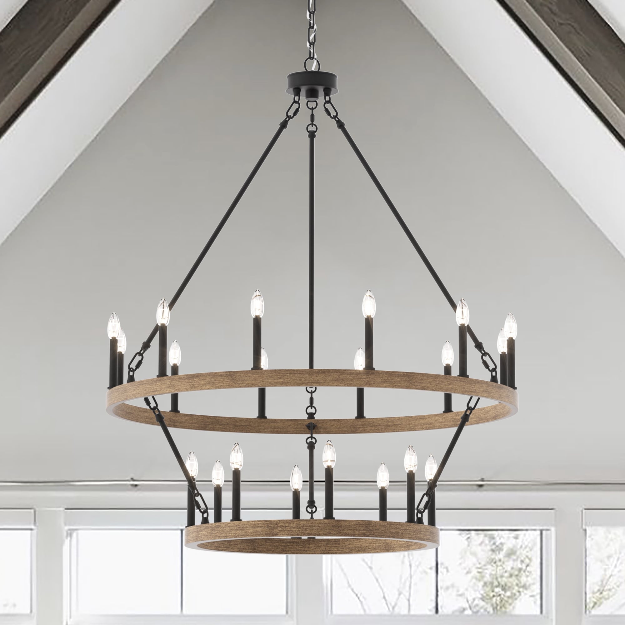 Lustre rond en forme de roue de chariot de style ferme moderne Acroma à 20 lumières de 40 po avec certification UL