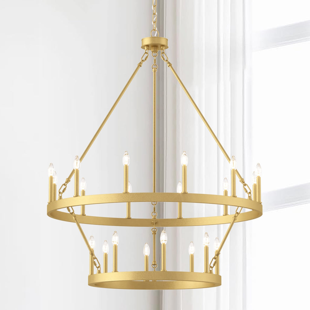 Lustre rond en forme de roue de chariot de style ferme moderne Acroma à 20 lumières de 40 po avec certification UL