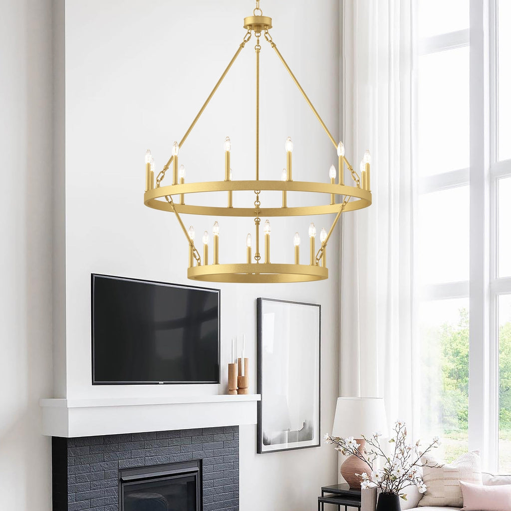 Lustre rond en forme de roue de chariot de style ferme moderne Acroma à 20 lumières de 40 po avec certification UL
