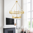 Lustre rond en forme de roue de chariot de style ferme moderne Acroma à 20 lumières de 40 po avec certification UL