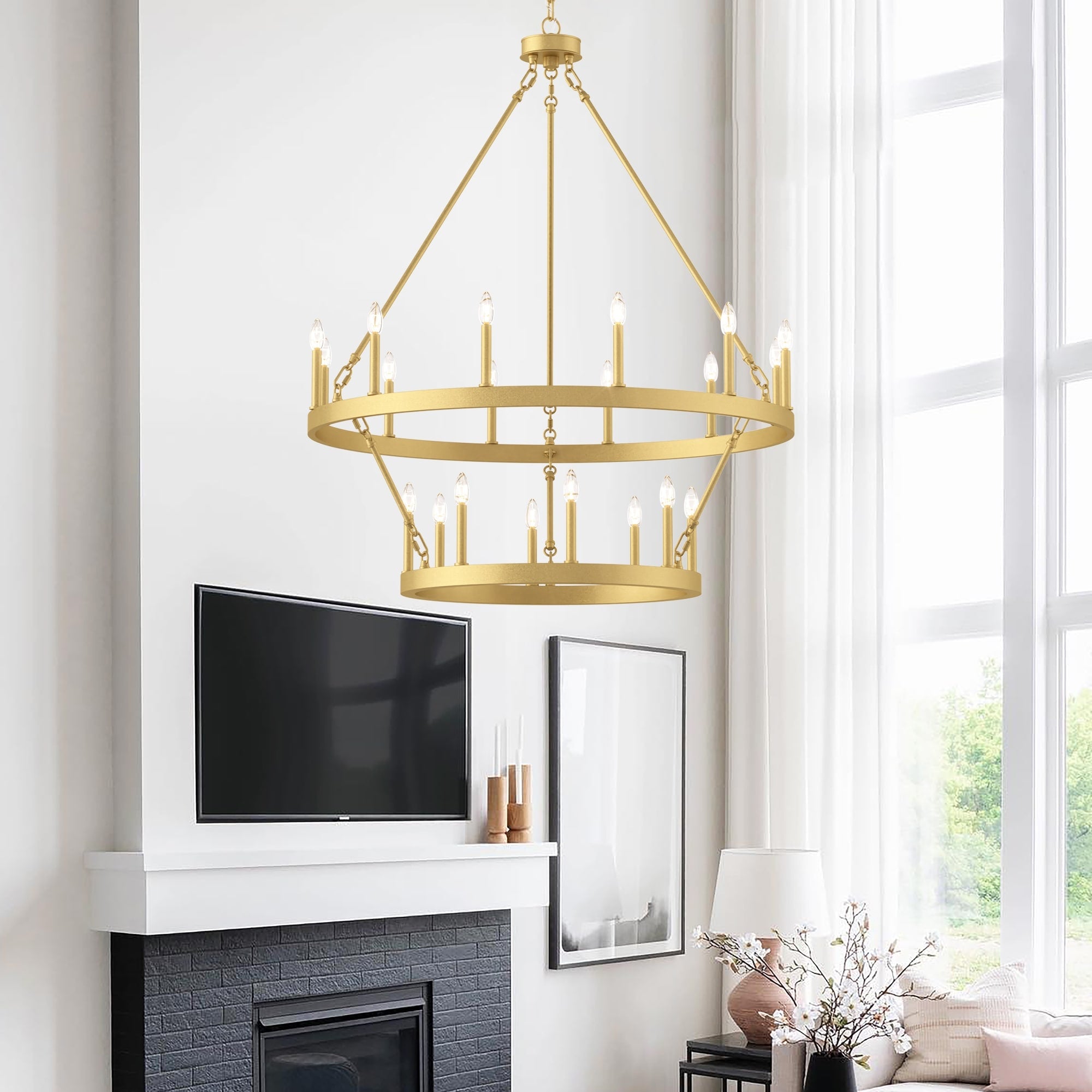 Lustre rond en forme de roue de chariot de style ferme moderne Acroma à 20 lumières de 40 po avec certification UL