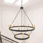 Lustre rond en forme de roue de chariot de style ferme moderne Acroma à 20 lumières de 40 po avec certification UL