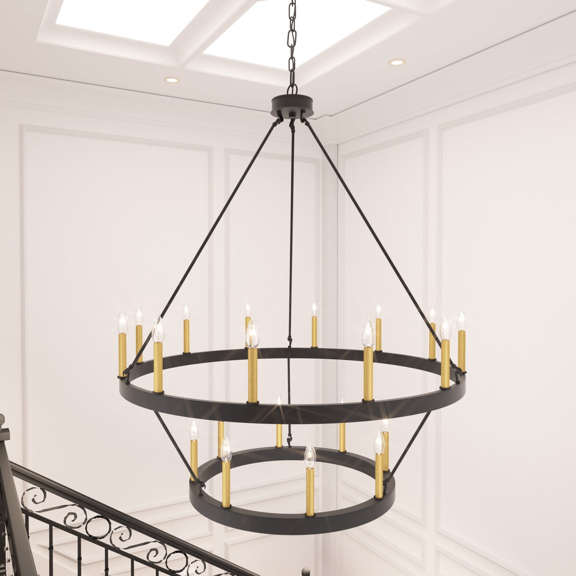 Lustre rond en forme de roue de chariot de style ferme moderne Acroma à 20 lumières de 40 po avec certification UL