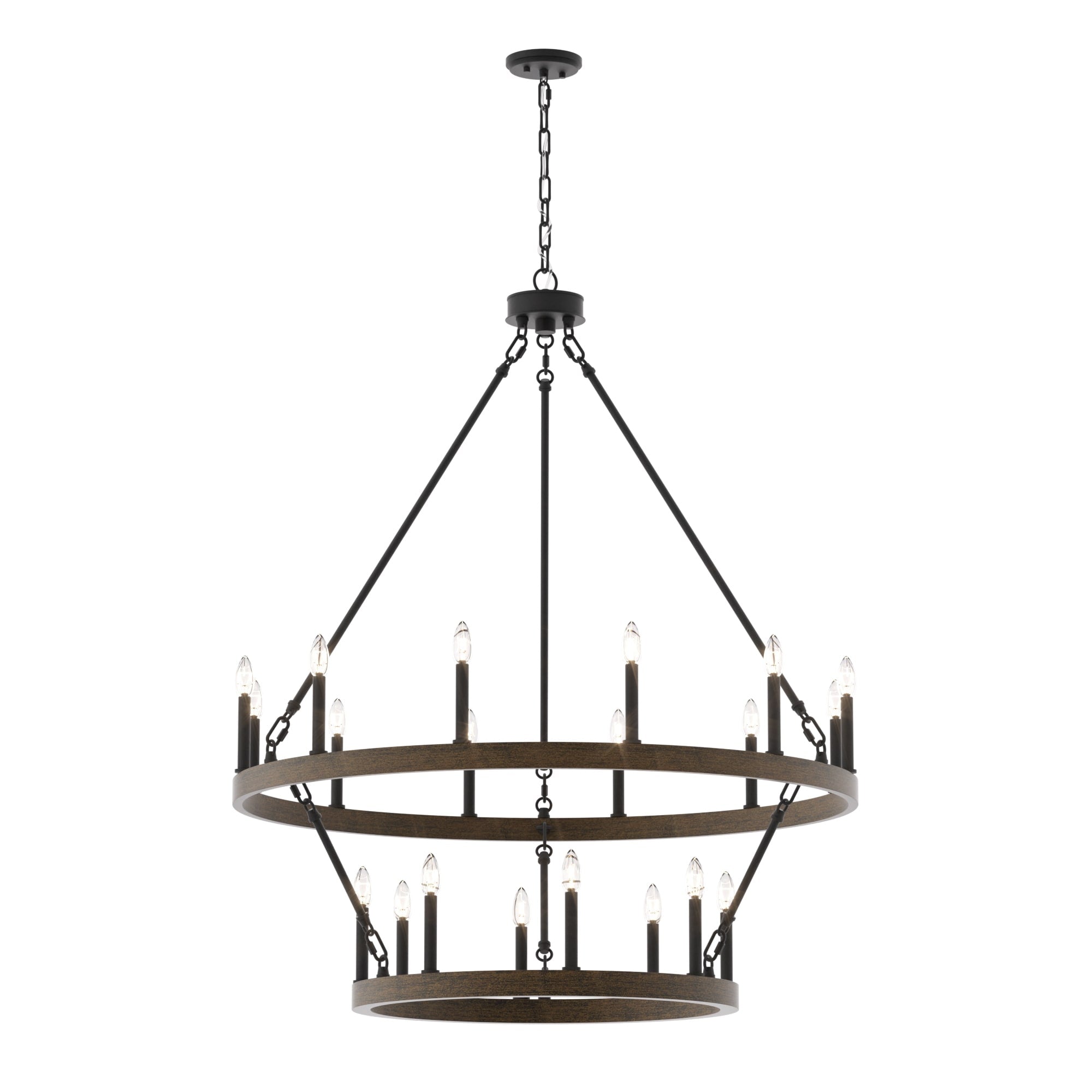 Lustre rond en forme de roue de chariot de style ferme moderne Acroma à 20 lumières de 40 po avec certification UL