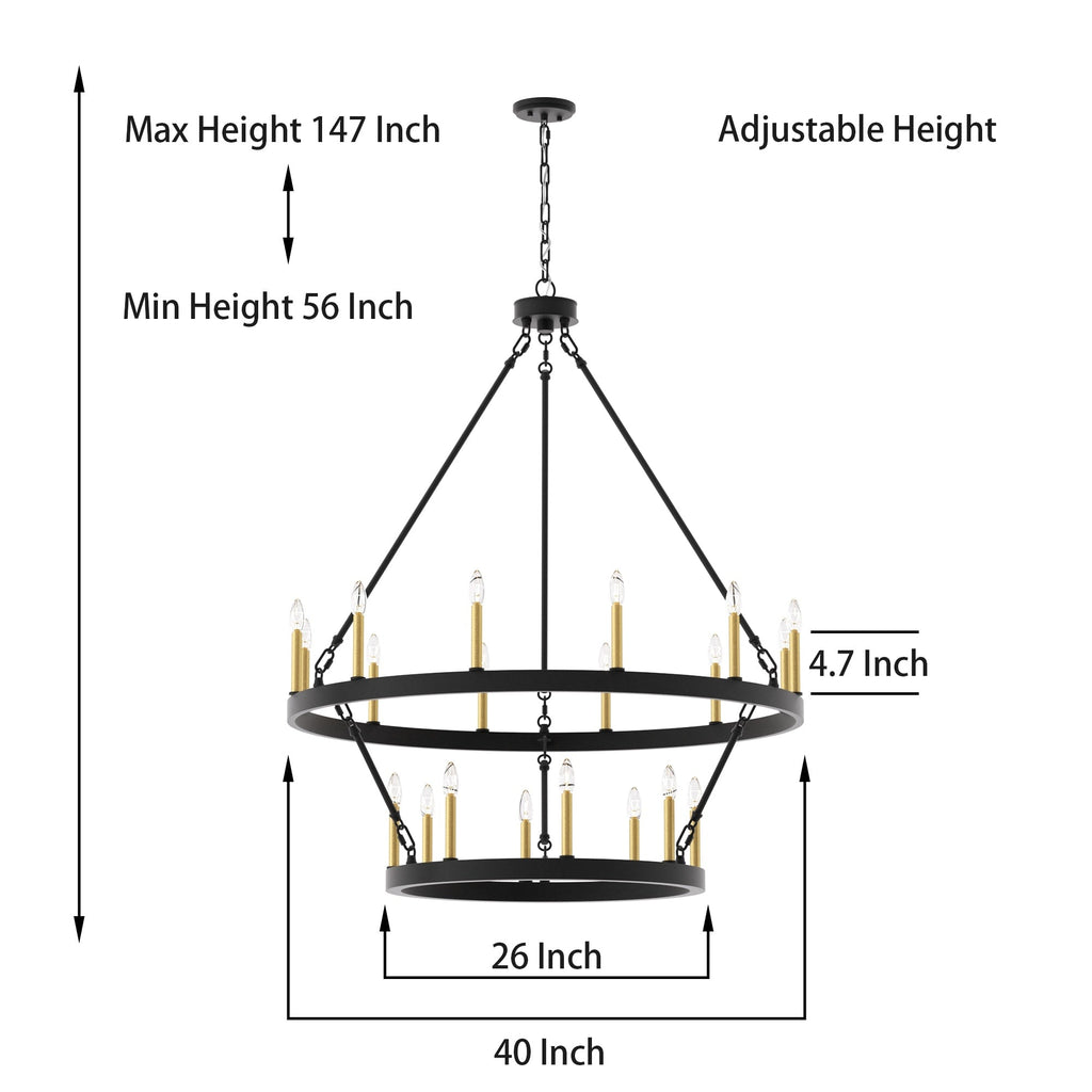 Lustre rond en forme de roue de chariot de style ferme moderne Acroma à 20 lumières de 40 po avec certification UL