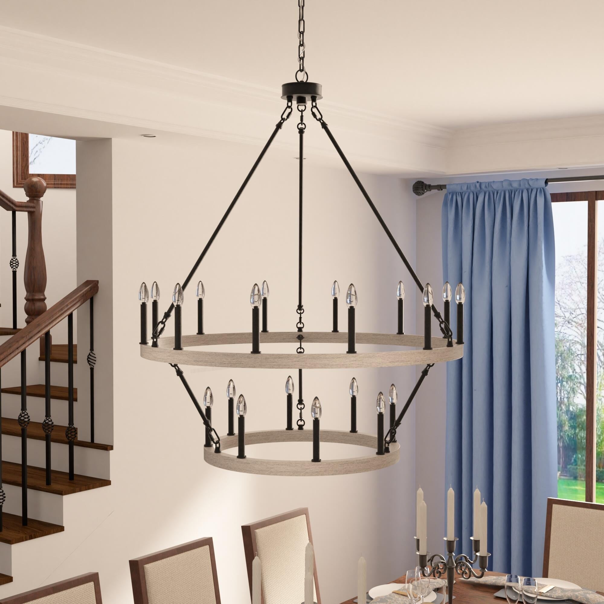 Lustre rond en forme de roue de chariot de style ferme moderne Acroma à 20 lumières de 40 po avec certification UL