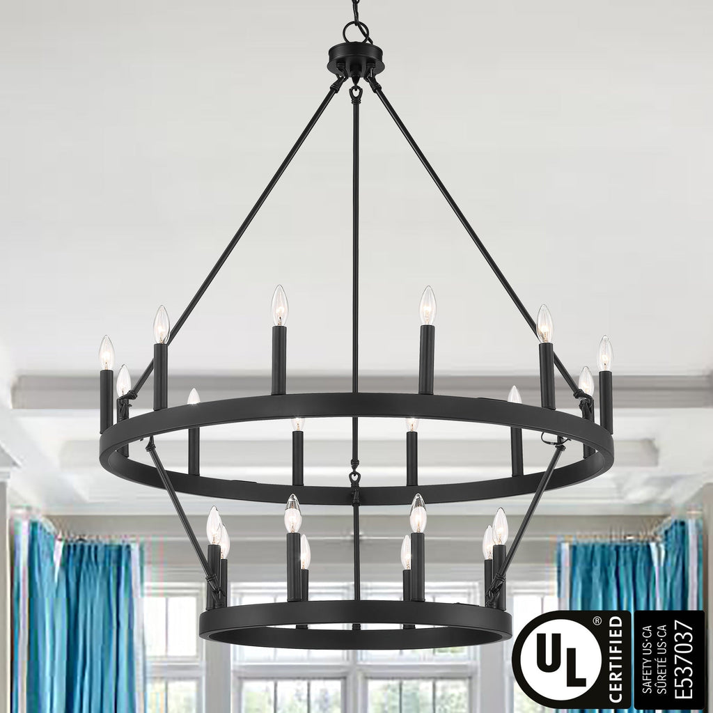 Lustre rond en forme de roue de chariot de style ferme moderne Acroma à 20 lumières de 40 po avec certification UL