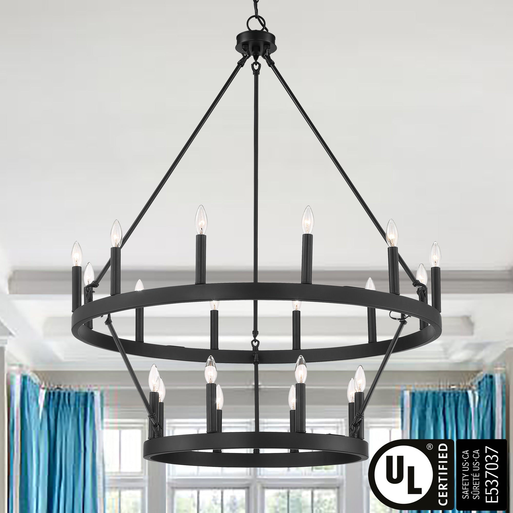Lustre rond en forme de roue de chariot de style ferme moderne Acroma à 20 lumières de 40 po avec certification UL