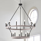 Lustre rond en forme de roue de chariot de style ferme moderne Acroma à 20 lumières de 40 po avec certification UL
