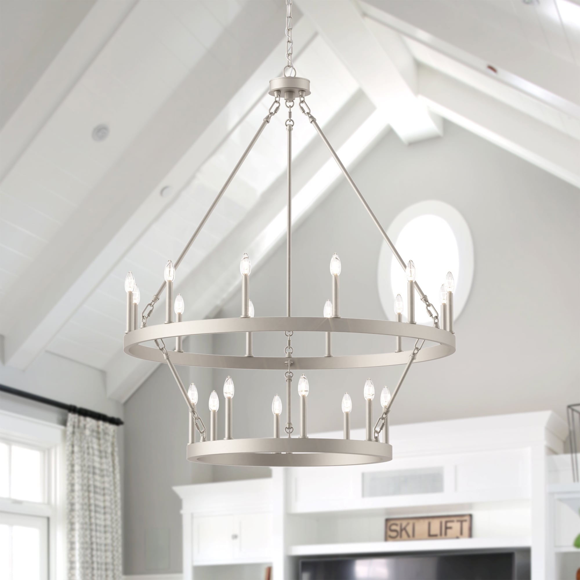 Lustre rond en forme de roue de chariot de style ferme moderne Acroma à 20 lumières de 40 po avec certification UL