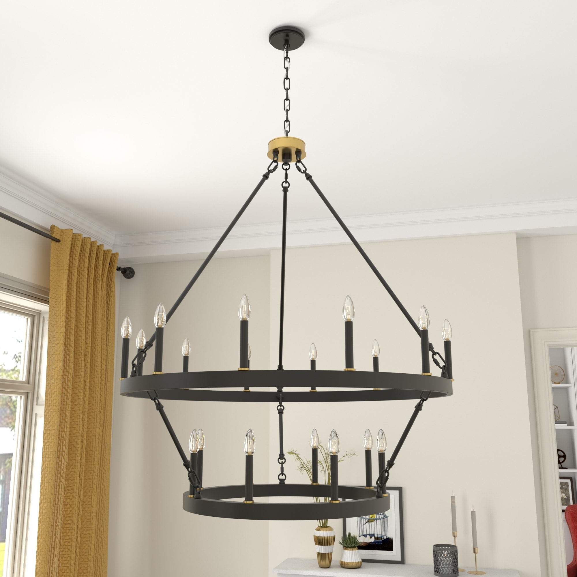 Lustre rond en forme de roue de chariot de style ferme moderne Acroma à 20 lumières de 40 po avec certification UL