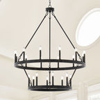 Lustre rond en forme de roue de chariot de style ferme moderne Acroma à 20 lumières de 40 po avec certification UL