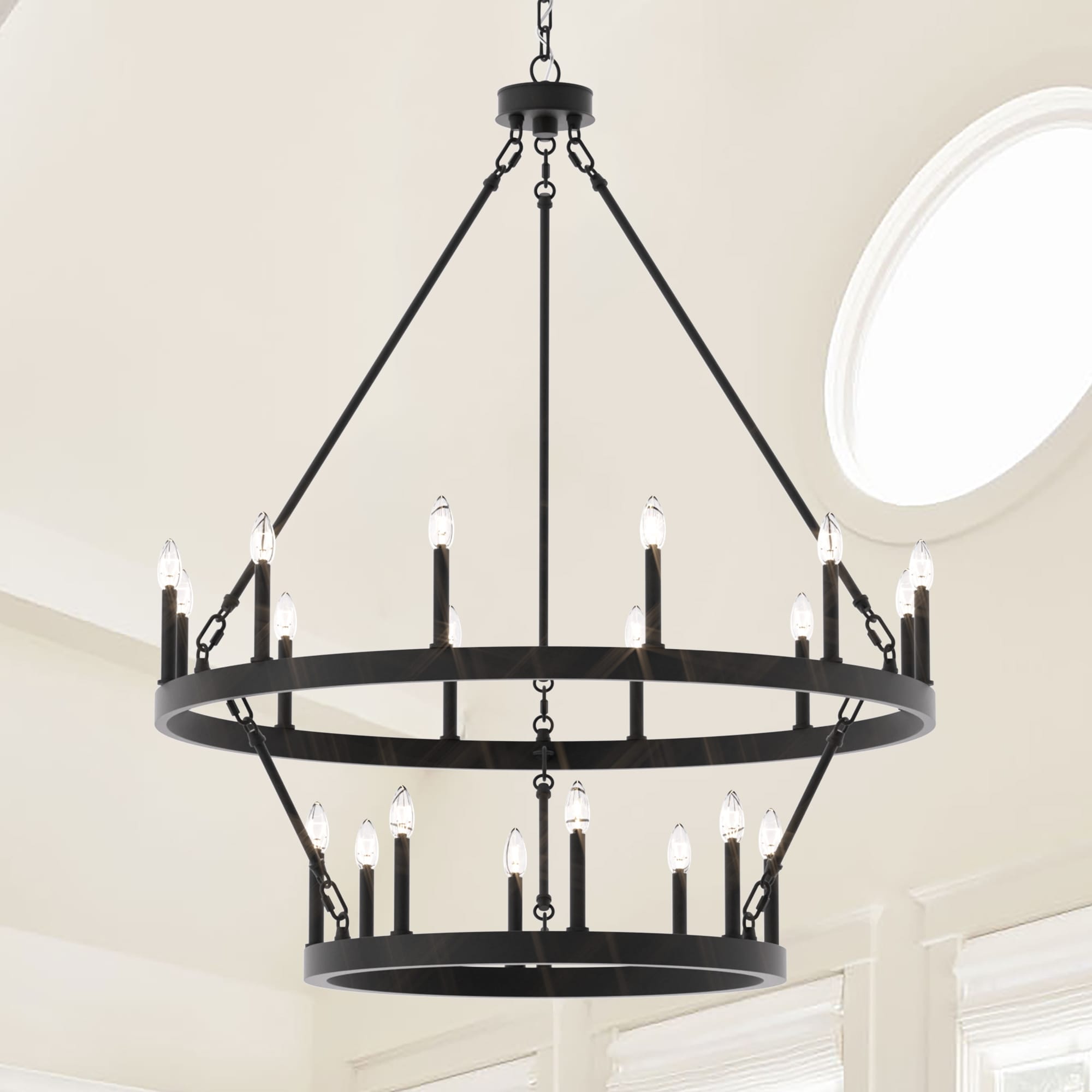 Lustre rond en forme de roue de chariot de style ferme moderne Acroma à 20 lumières de 40 po avec certification UL