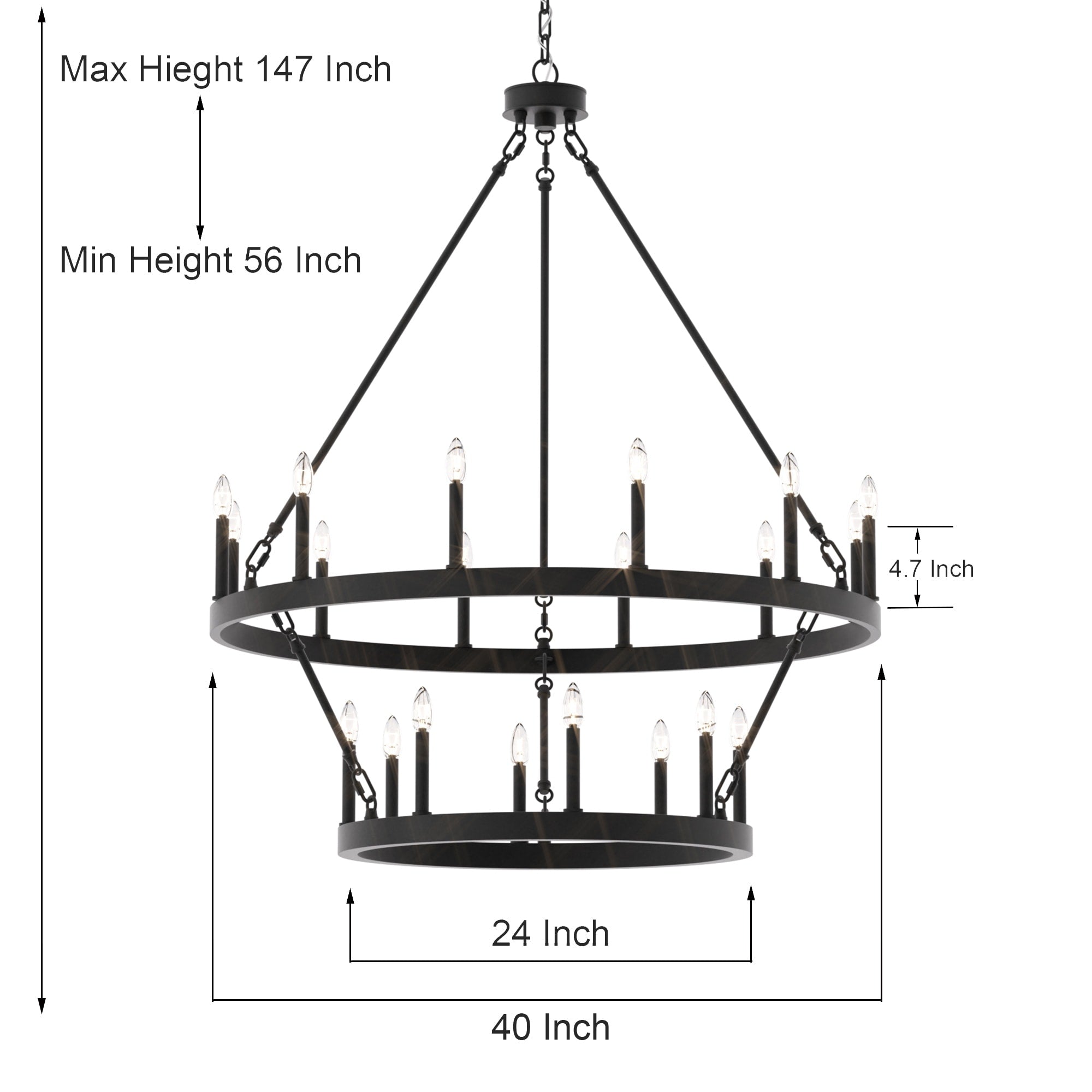Lustre rond en forme de roue de chariot de style ferme moderne Acroma à 20 lumières de 40 po avec certification UL