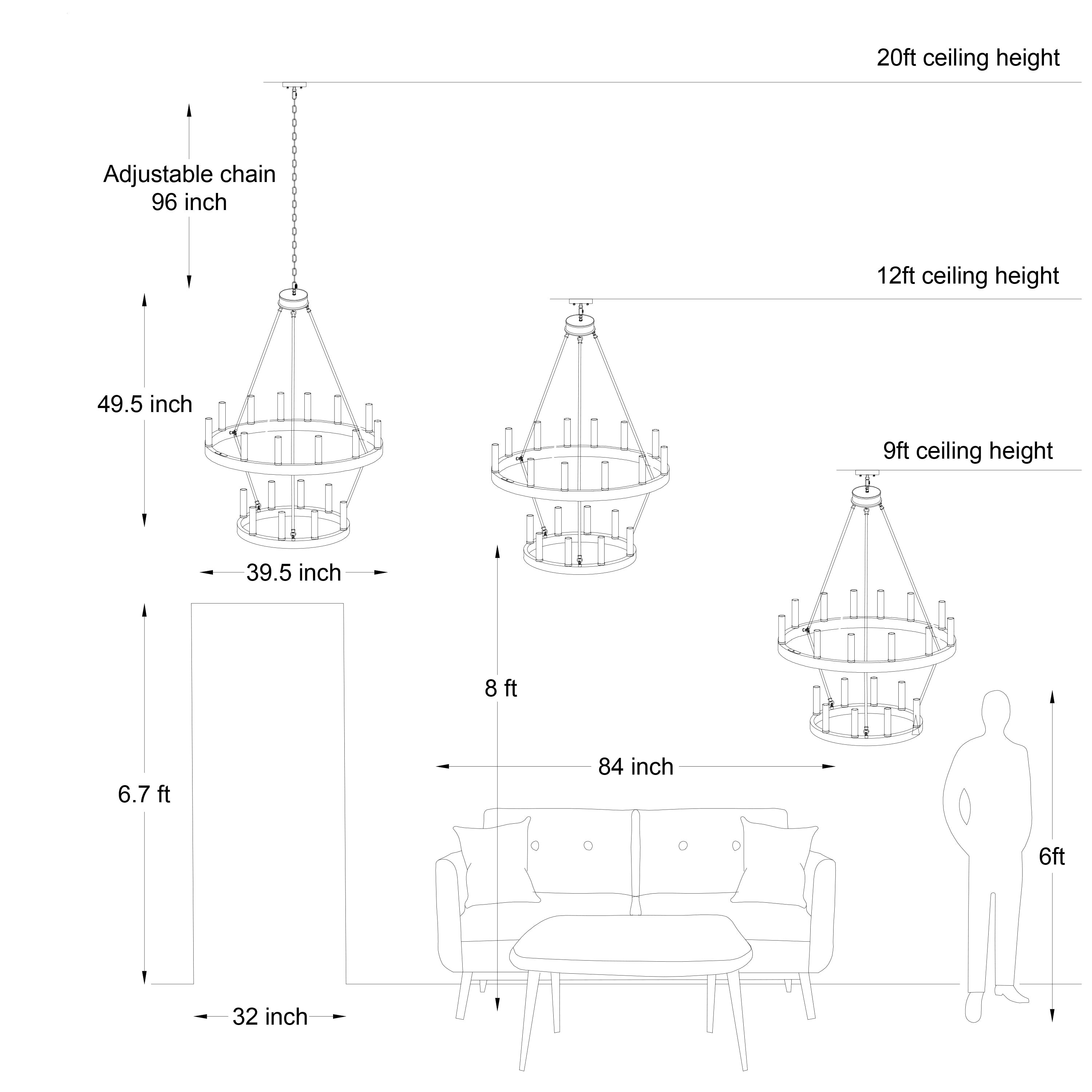 Lustre rond en forme de roue de chariot de style ferme moderne Acroma à 20 lumières de 40 po avec certification UL