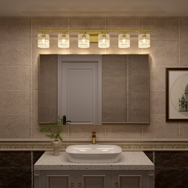 Applique de salle de bain moderne en cristal Acroma à 6 lumières - 45 pouces