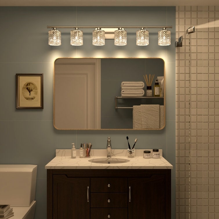 Applique de salle de bain moderne en cristal Acroma à 6 lumières - 45 pouces