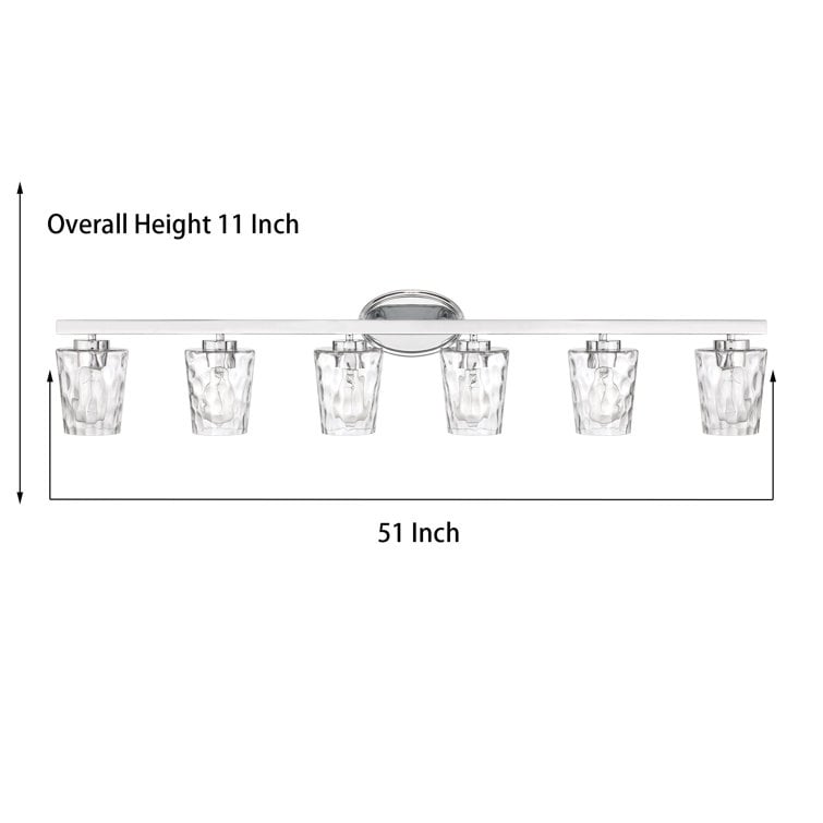 Applique de salle de bain moderne à 6 LED à intensité variable de style milieu du siècle avec verre artistique - 51 pouces