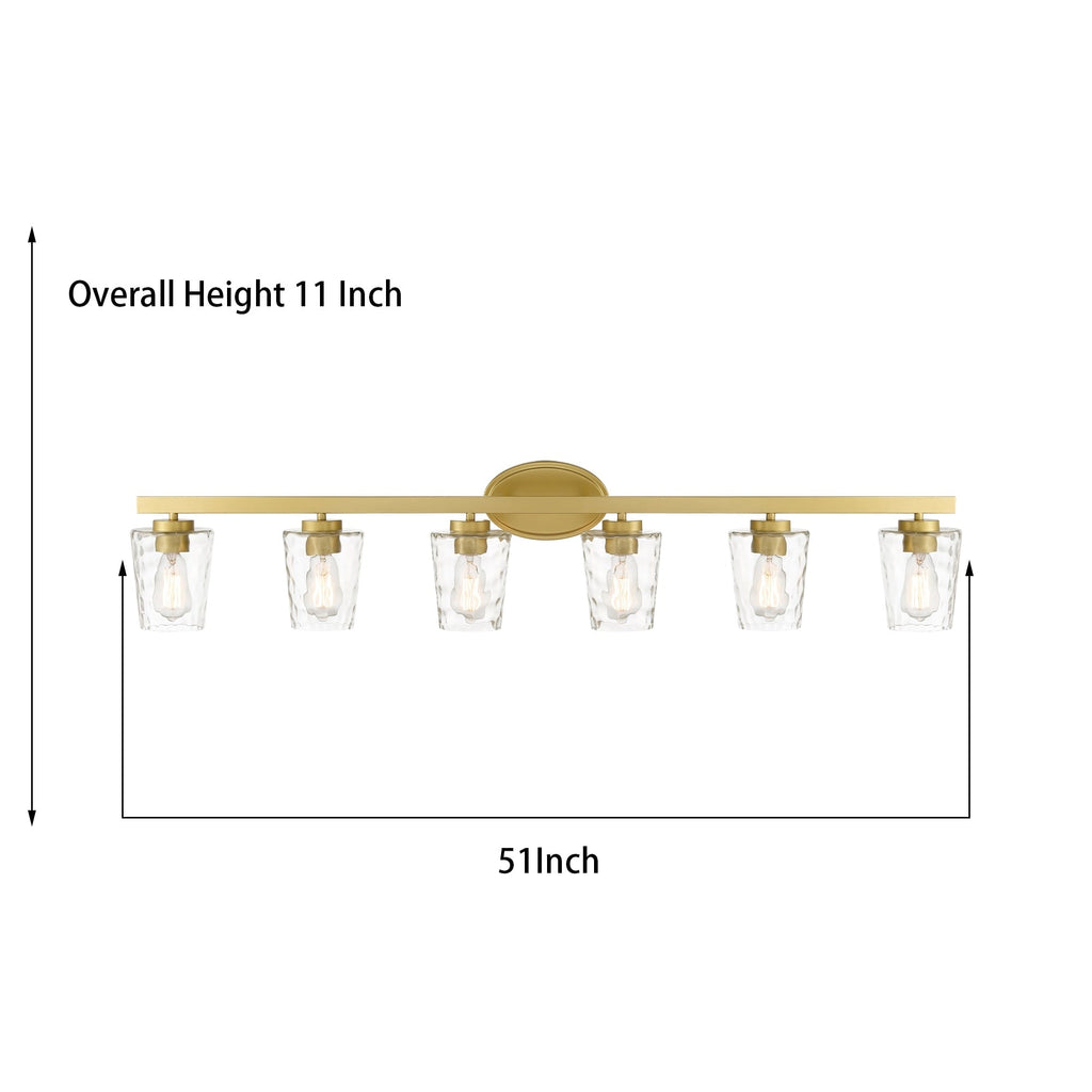Applique de salle de bain moderne à 6 LED à intensité variable de style milieu du siècle avec verre artistique - 51 pouces