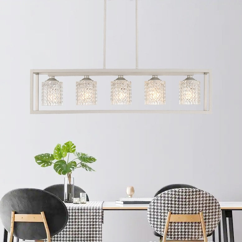 Lustre rectangulaire en cristal moderne de style milieu du siècle à 5 lumières de 37 pouces pour salle à manger - 37 pouces