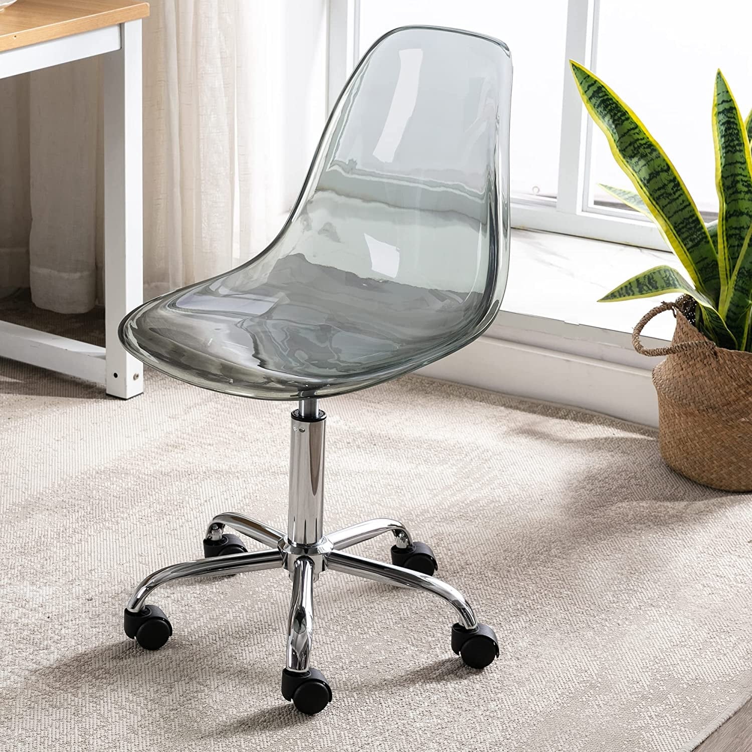 Chaise de bureau pivotante en acrylique à hauteur réglable sans accoudoirs