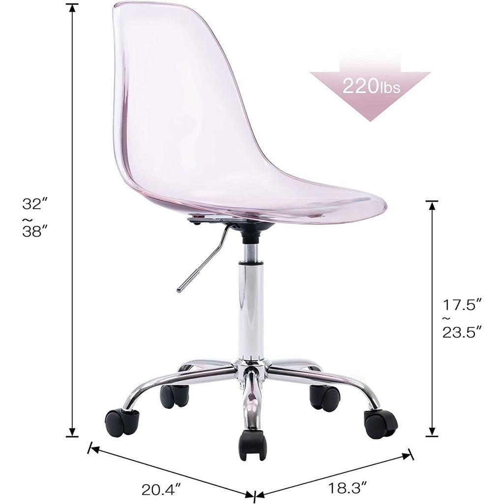 Chaise de bureau pivotante en acrylique à hauteur réglable sans accoudoirs