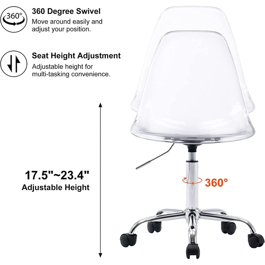 Chaise de bureau pivotante en acrylique à hauteur réglable sans accoudoirs