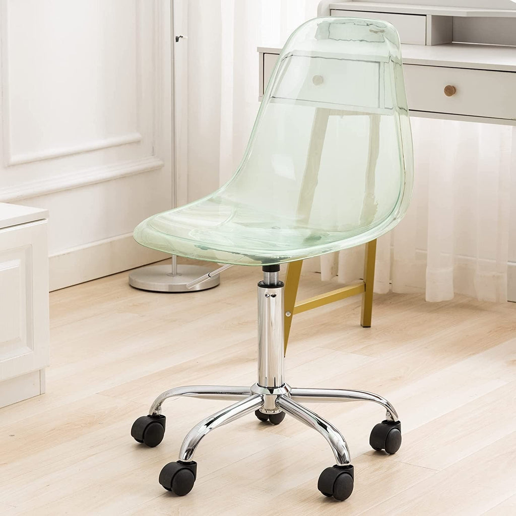 Chaise de bureau pivotante en acrylique à hauteur réglable sans accoudoirs