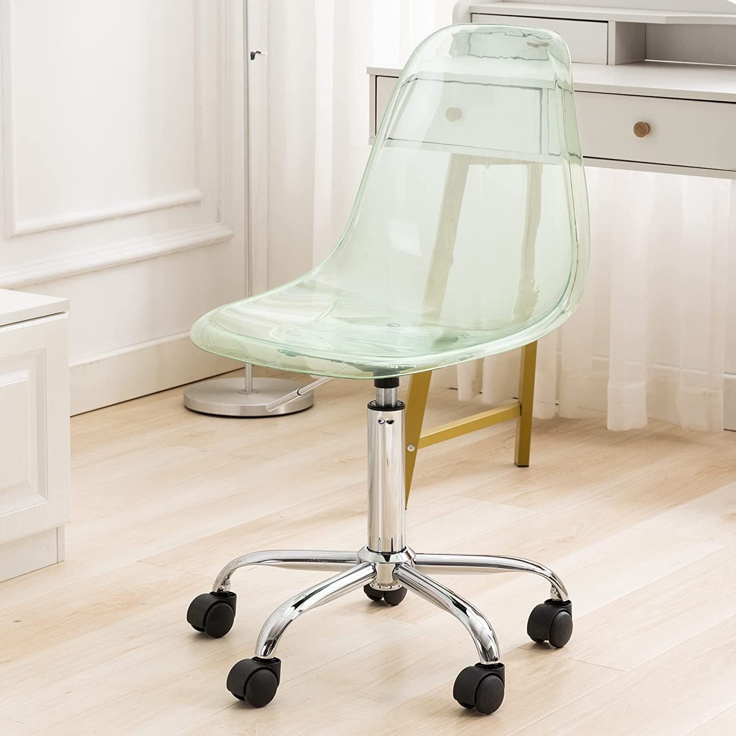 Chaise de bureau pivotante en acrylique à hauteur réglable sans accoudoirs