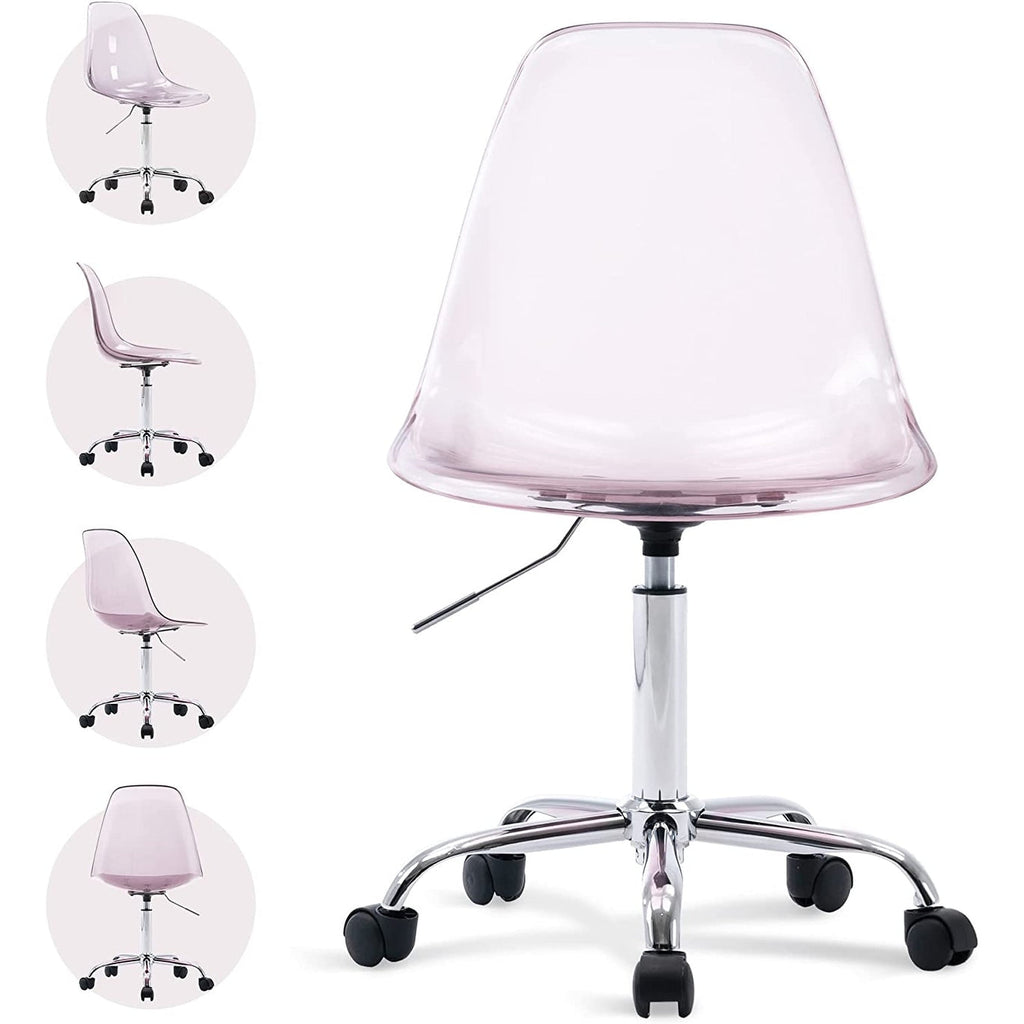 Chaise de bureau pivotante en acrylique à hauteur réglable sans accoudoirs