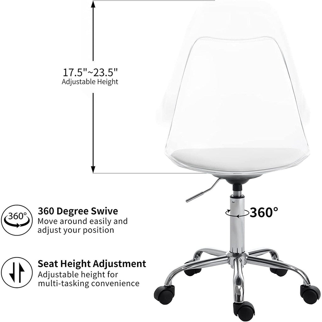 Chaise de bureau pivotante en acrylique à hauteur réglable sans accoudoirs