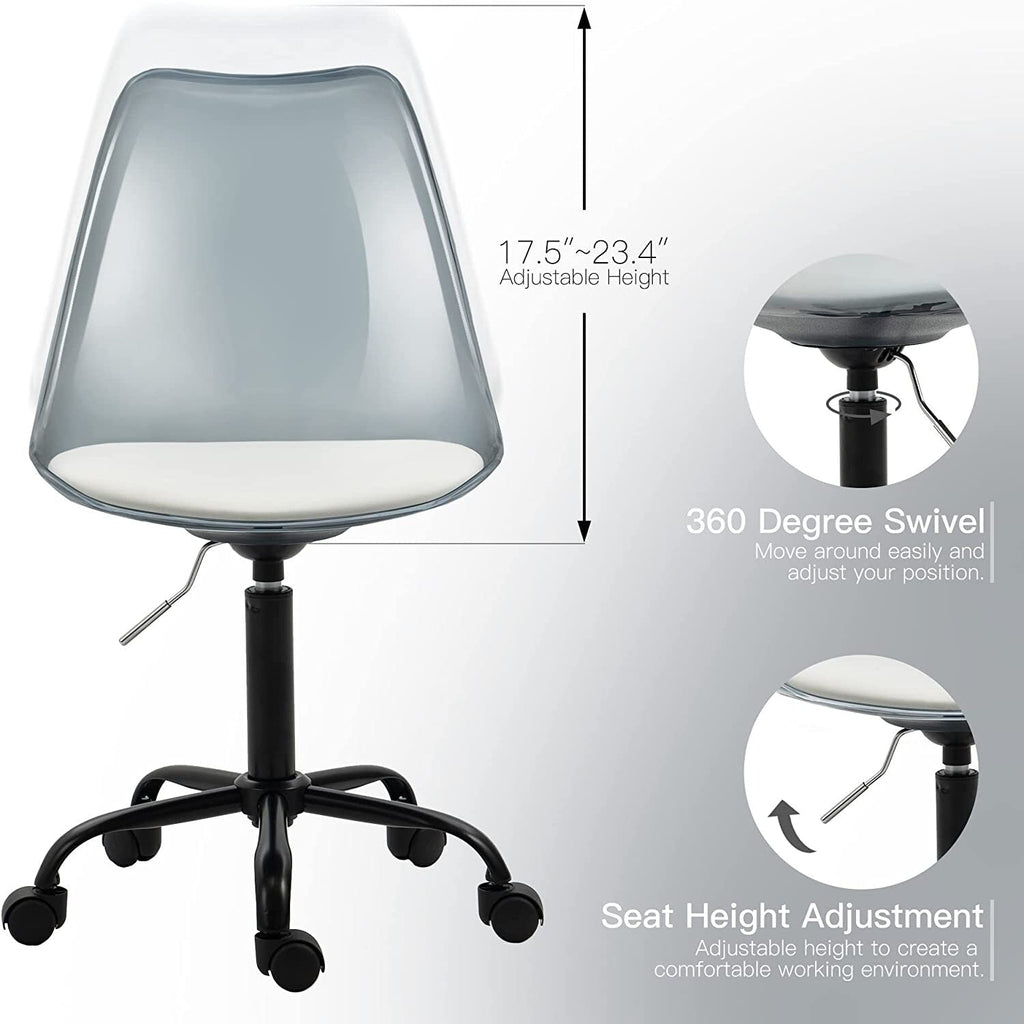 Chaise de bureau pivotante en acrylique à hauteur réglable sans accoudoirs