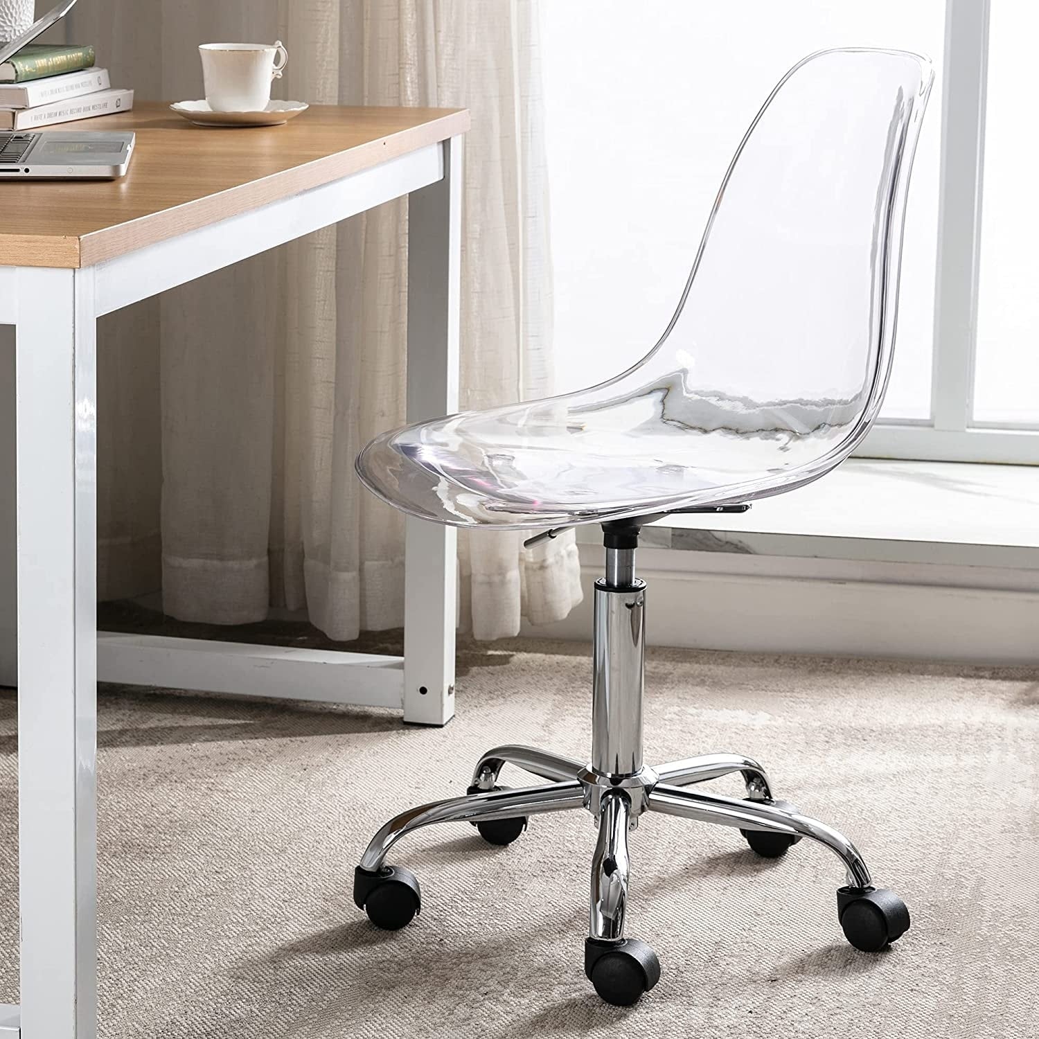 Chaise de bureau pivotante en acrylique à hauteur réglable sans accoudoirs