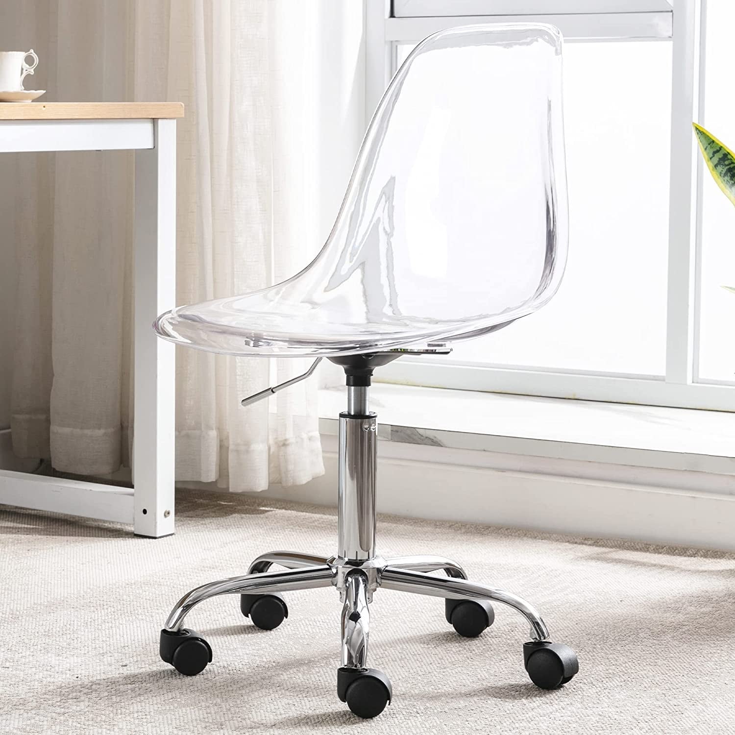 Chaise de bureau pivotante en acrylique à hauteur réglable sans accoudoirs