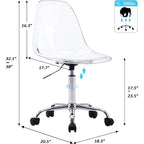 Chaise de bureau pivotante en acrylique à hauteur réglable sans accoudoirs