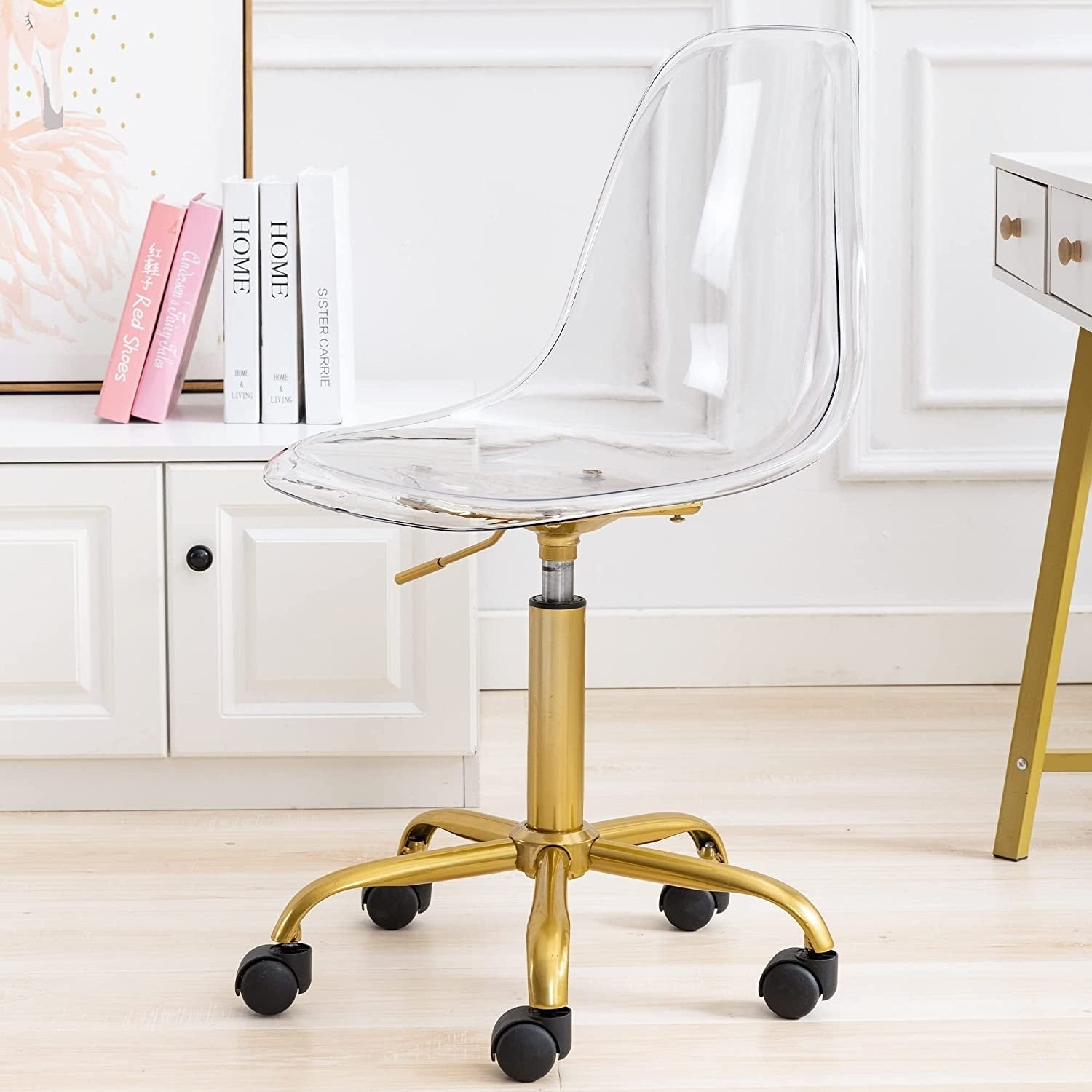 Chaise de bureau pivotante en acrylique à hauteur réglable sans accoudoirs