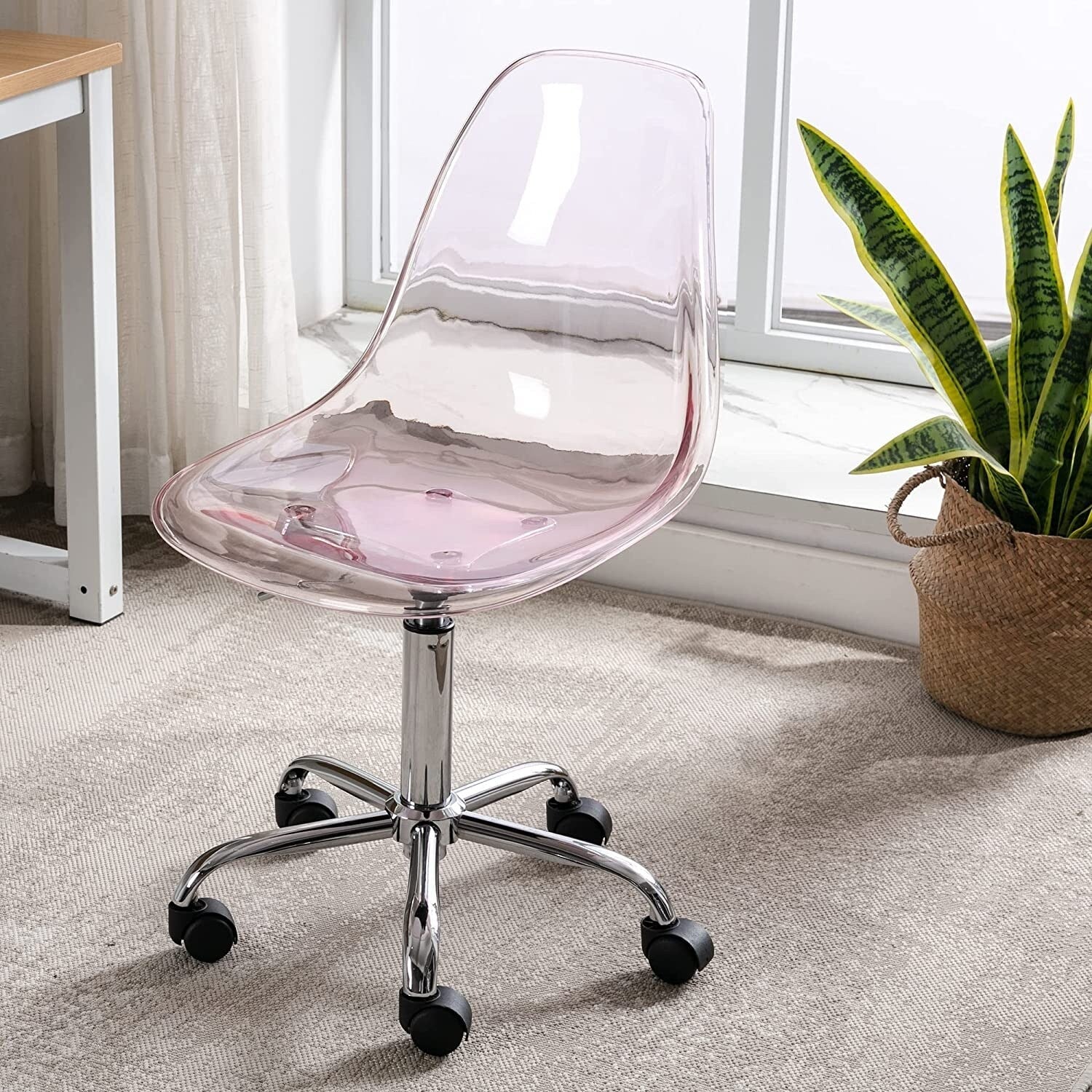 Chaise de bureau pivotante en acrylique à hauteur réglable sans accoudoirs