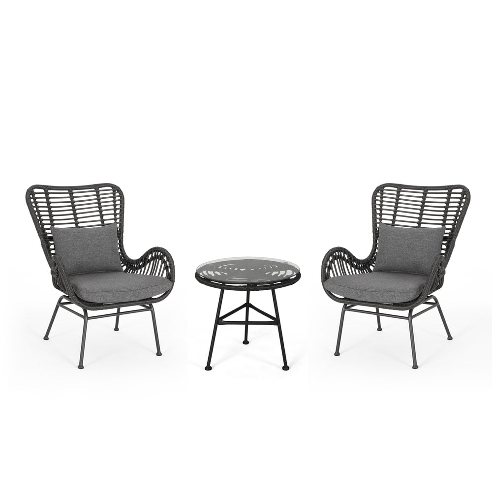 Ensemble de salon de jardin Acuna 3 pièces en osier avec coussins par Christopher Knight Home
