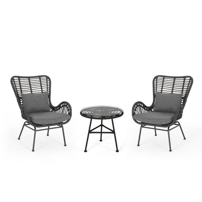 Ensemble de salon de jardin Acuna 3 pièces en osier avec coussins par Christopher Knight Home