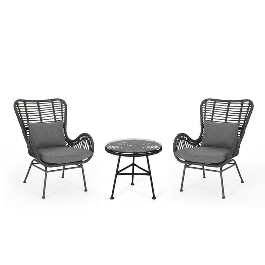 Ensemble de salon de jardin Acuna 3 pièces en osier avec coussins par Christopher Knight Home