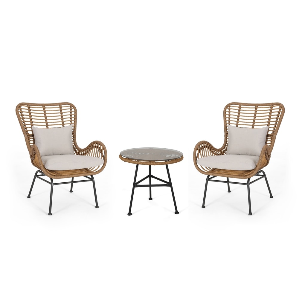 Ensemble de salon de jardin Acuna 3 pièces en osier avec coussins par Christopher Knight Home
