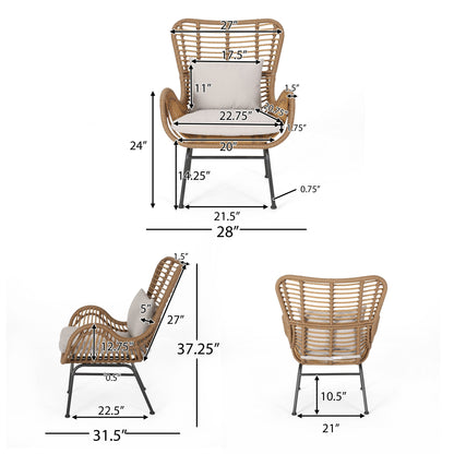 Ensemble de salon de jardin Acuna 3 pièces en osier avec coussins par Christopher Knight Home