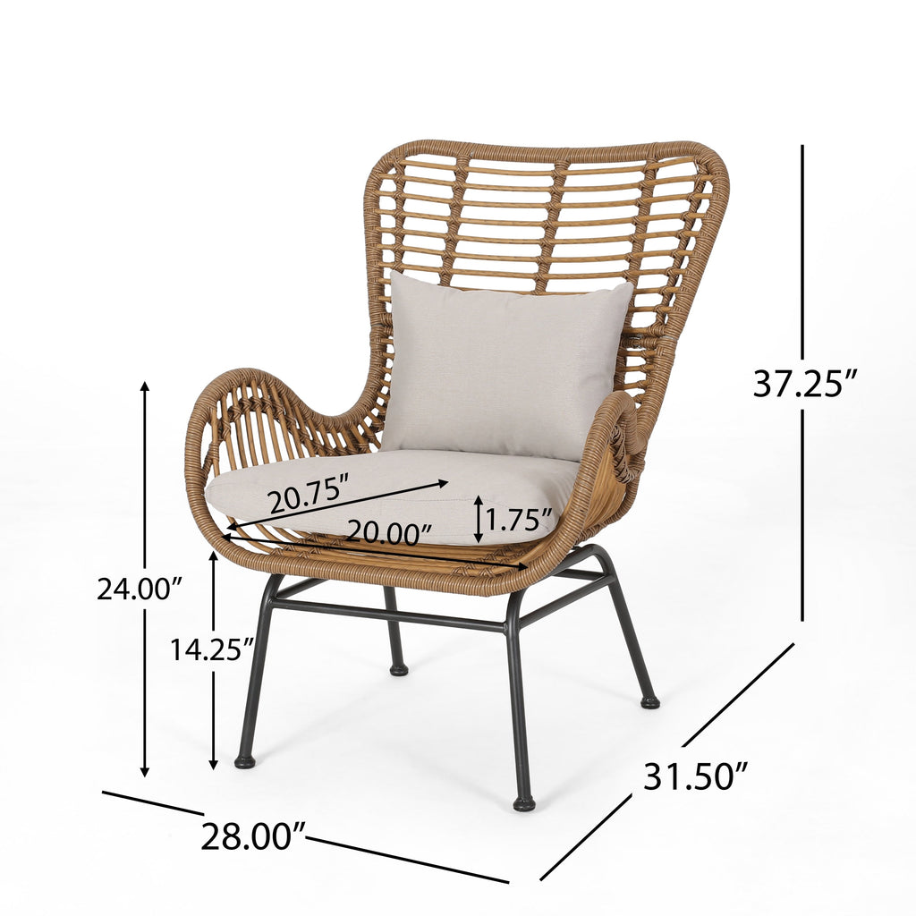 Ensemble de salon de jardin Acuna 3 pièces en osier avec coussins par Christopher Knight Home