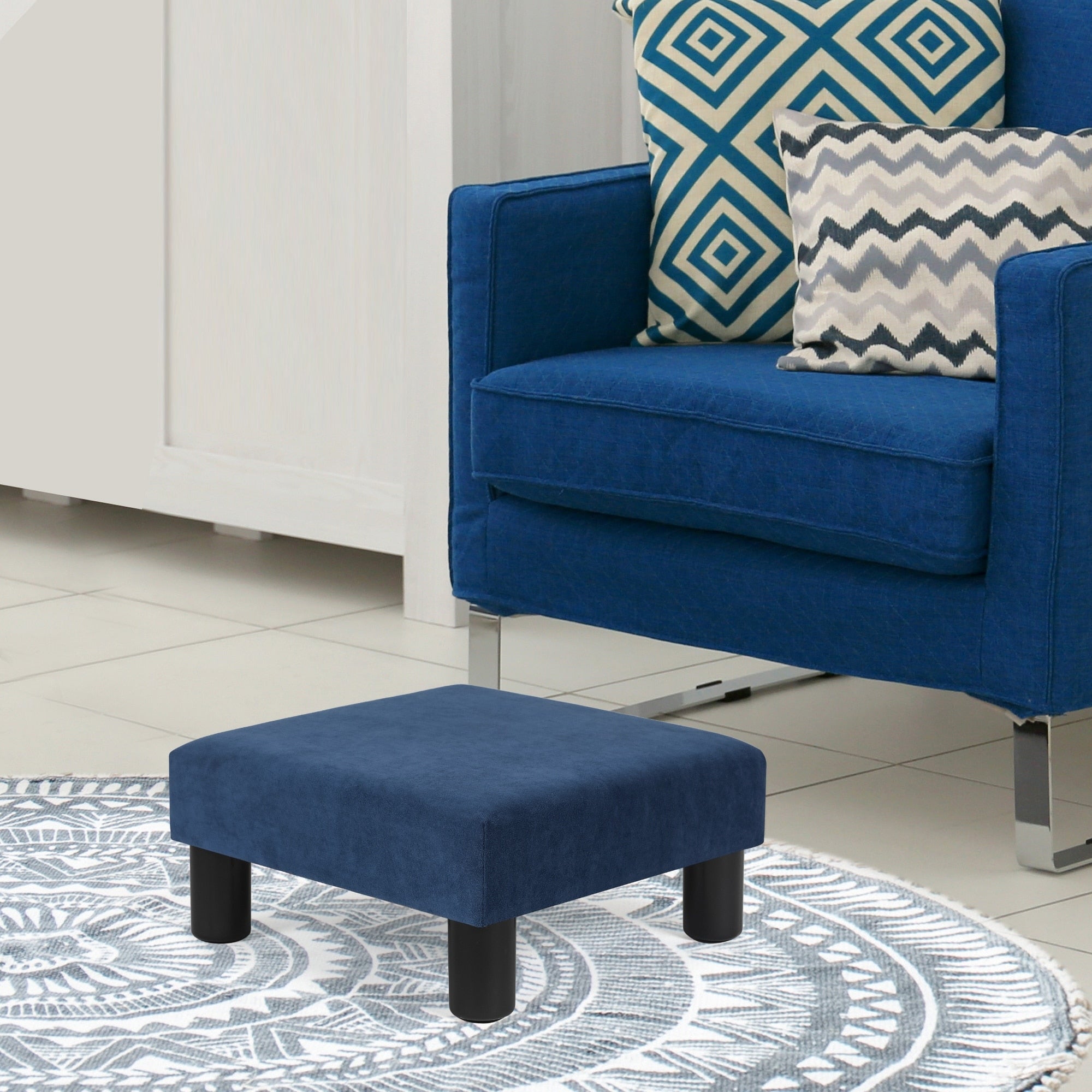 Adeco Ottoman Upholstered Fabric Footrest Pet Steps Dog Stair Stool
