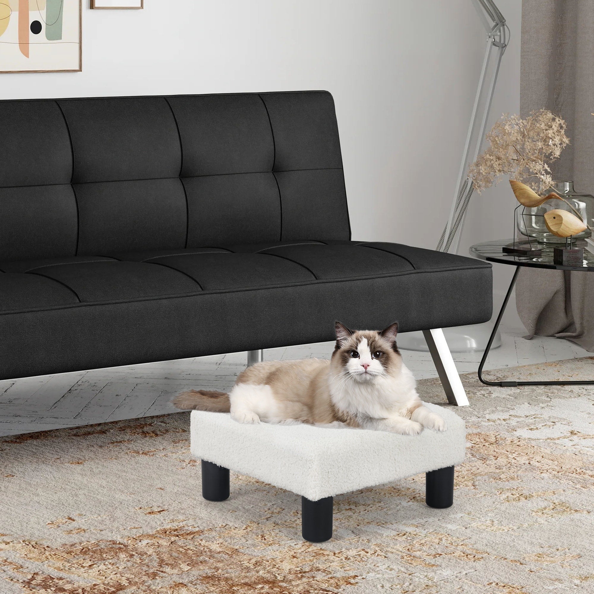Adeco Ottoman Upholstered Fabric Footrest Pet Steps Dog Stair Stool