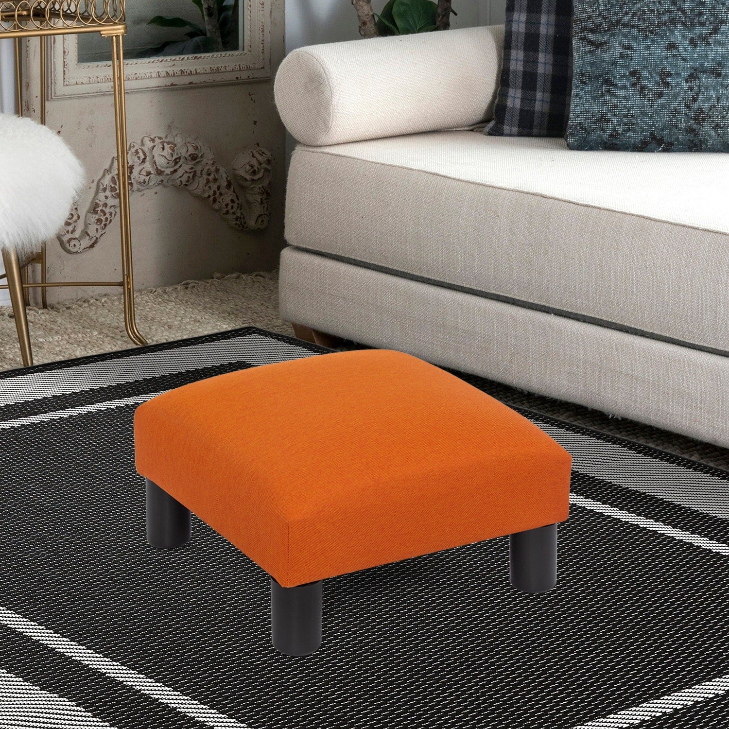 Adeco Ottoman Upholstered Fabric Footrest Pet Steps Dog Stair Stool
