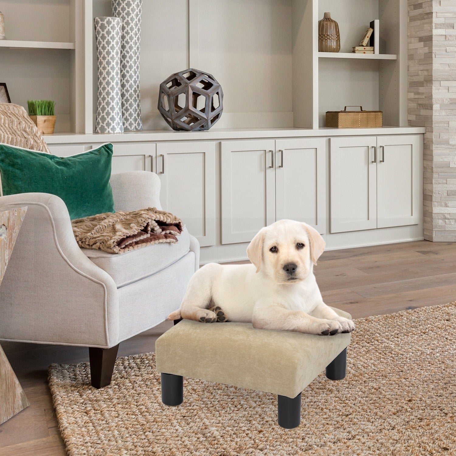 Tabouret d'escalier pour chien Adeco Ottoman rembourré en tissu